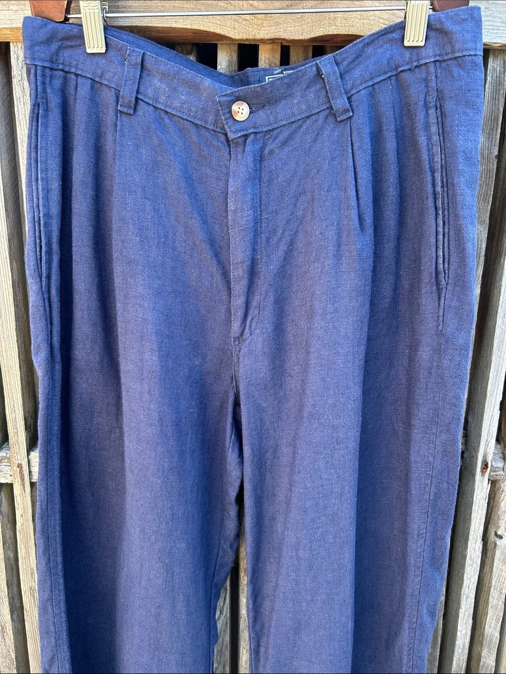 Vintage Polo Ralph Lauren Navy Blue Pleated Linen Trousers 30x32 RN 41381